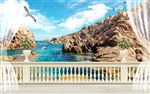 3D窗帘高清海景背景墙