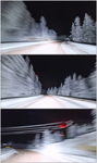 冬季开车快速穿梭白雪覆盖山路