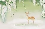 手绘鹿蝴蝶吊兰