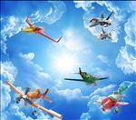 蓝天天空动画飞机吊顶背景墙