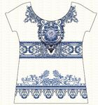 对称青花瓷风格女装印花设计