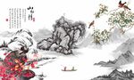 国画花鸟电视背景墙