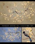 手绘花鸟背景梅花壁画