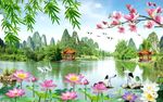 玉兰荷花风景图