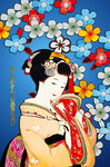 和服少女插画分层图图片