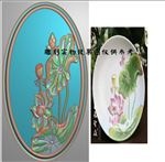 椭圆荷花莲花圆盘精雕图浮雕灰度