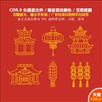 线描房屋建筑塔庙矢量图