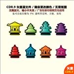 线描房屋建筑塔庙矢量图