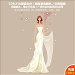 手绘穿婚纱的新娘矢量素材