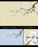 新中式手绘玉兰花鸟电视背景壁画