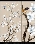 中式工笔花鸟玉兰花壁画壁布真丝