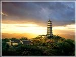 黄昏下的佛塔建筑效果图
