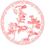 花鸟圆盘矢量线条图