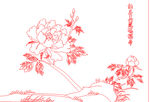 牡丹花鸟矢量线条图