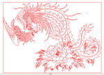 牡丹孔雀花开富贵矢量线条图