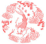 鱼水草矢量线条图