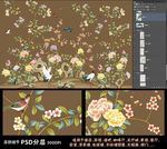 高清大型壁画手绘花鸟