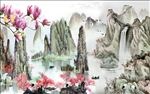 中式山水玉兰花影视背景墙