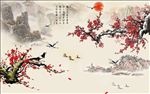 中式梅花国画电视背景墙