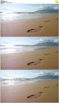 沙滩脚印海浪起伏