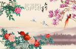 中式花鸟背景墙