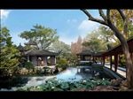 古建亭子荷叶假山河道景观效果图