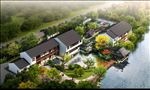 古建亭子鸟瞰湖景效果图