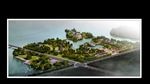 鸟瞰规划水景水杉古建看台图