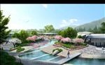 鸟瞰水景樱花文化建筑效果图