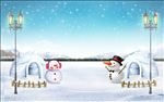 3D雪中情侣雪人背景墙