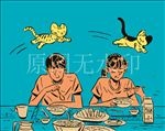 情侣夫妻恋人居家餐厅西餐饮插画