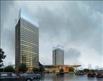 CBD商务中心雨天建筑效果图