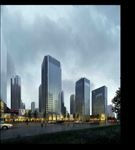 高层公建雨景景观图