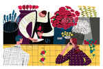 礼品插花艺店情人节爱心手绘插图