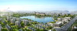 城市中心湖鸟瞰建筑效果图