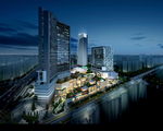 夜景购物中心鸟瞰建筑效果图