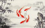 鲤鱼水墨山水画装饰画