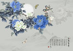 新中式工笔花鸟国画牡丹花开背景