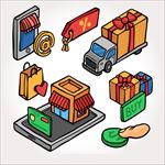 精致彩色手绘电子商店购物图标