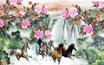 国画八骏图 山水国画