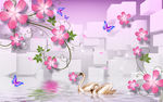 梦幻紫色花卉3D空间电视背景墙