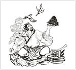 古人 古画 矢量图 雕刻