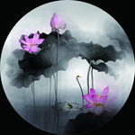 新中式山水船泊意境圆