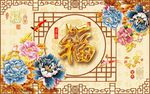 金福彩雕牡丹花电视背景墙
