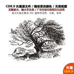 手绘森林古树矢量图