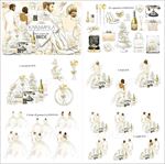 手绘新郎新娘婚庆元素水彩画