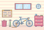 精致矢量彩色自行车工作室插画