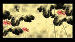 中国画荷花 鱼