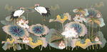荷花仙鹤客厅画国画莲子仙幻唯美