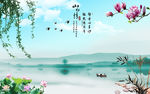 中式山水情风景画电视背景墙